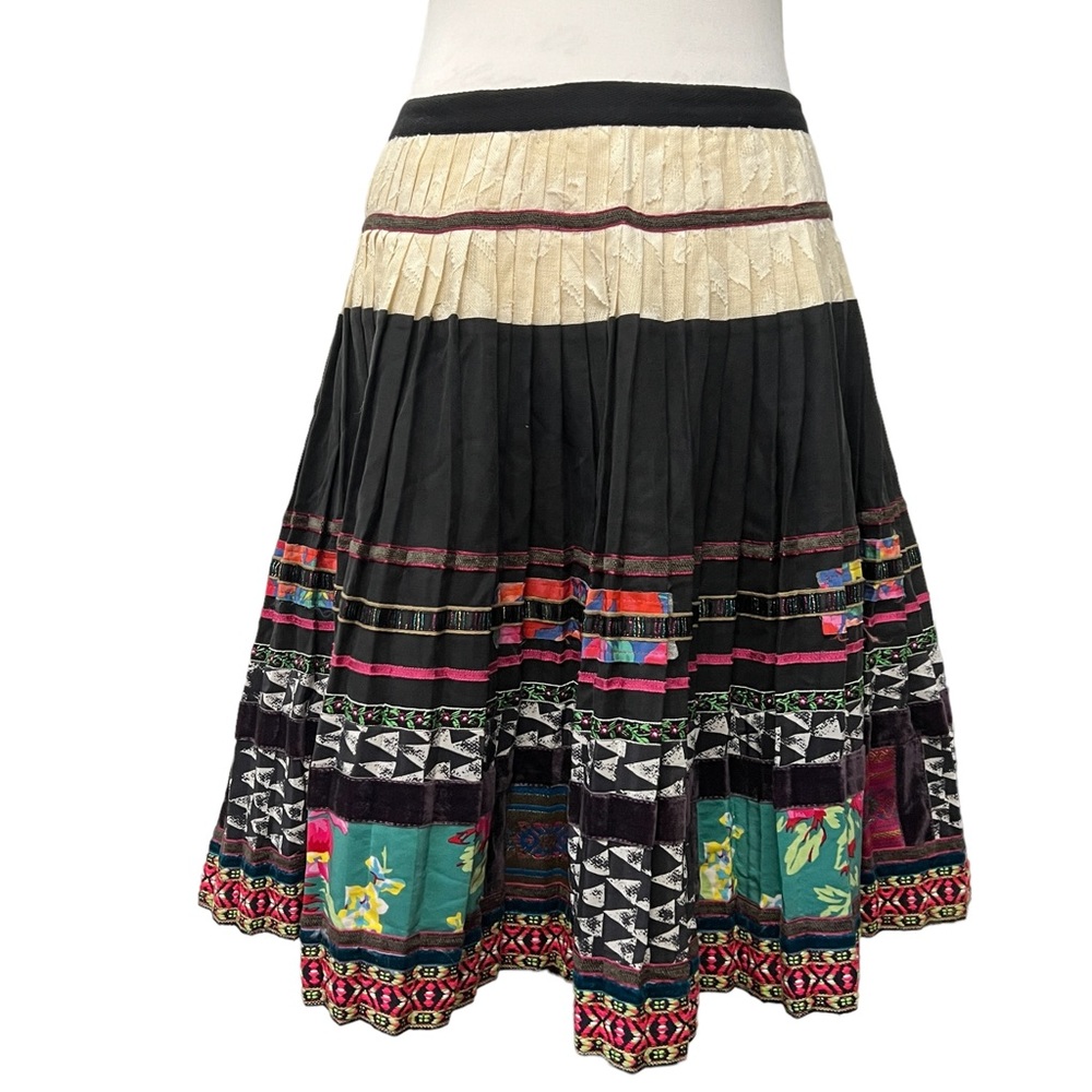 Corey Lynn Calter Black Patchwork Midi Skirt with Cream Waistband